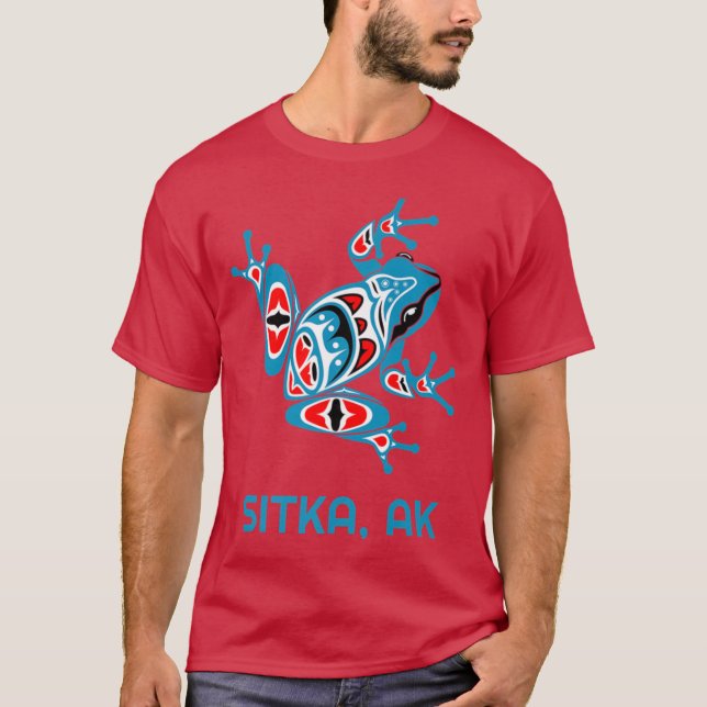 Camiseta Sitka Alaska Blue Red Frog PNW Indian Art Native A (Frente)