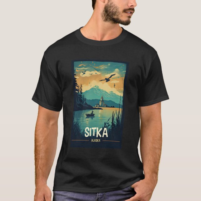Camiseta Sitka Alaska - Gráfico do Poster de viagens Retroa (Frente)