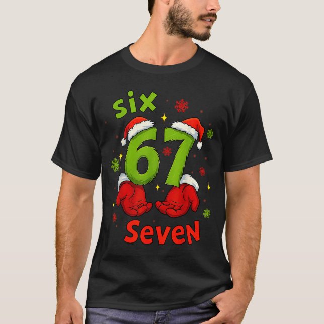 Camiseta Six 6 7 Seven Christmas Humor Green Hand Festive G (Frente)