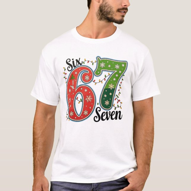Camiseta Six Seven 67 6 7 Christmas Meme Funny Xmas Lights (Frente)