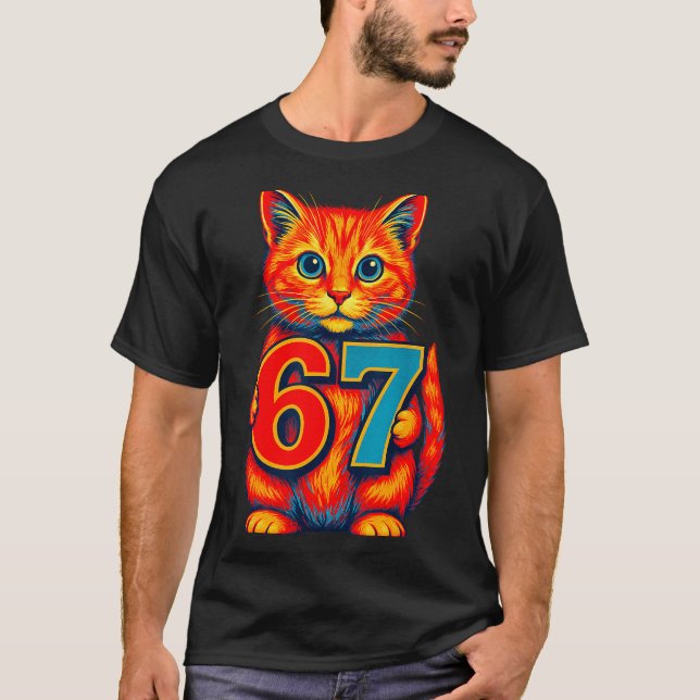 Camiseta Six Seven 67 Meme 6 7 Cat Youth Boy Girl  (Frente)