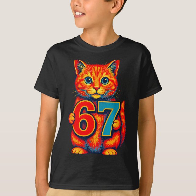 Camiseta Six Seven 67 Meme 6 7 Cat Youth Boy Girl  (Frente)