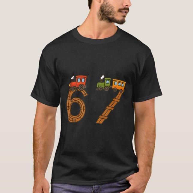 Camiseta Six Seven 67 Train Tracks Trains Numbers 6 And 7 V (Frente)