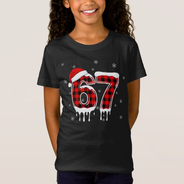 Camiseta Six Seven 6 7 Meme Checkered Design with Santa Hat (Frente)