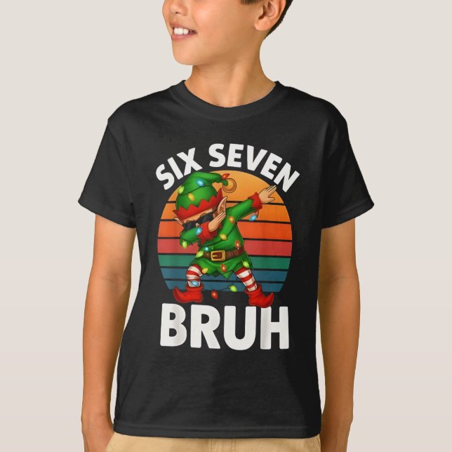 Camiseta Six Seven 6 7 Meme Dabbing Elf Merry Christmas Bru (Frente)