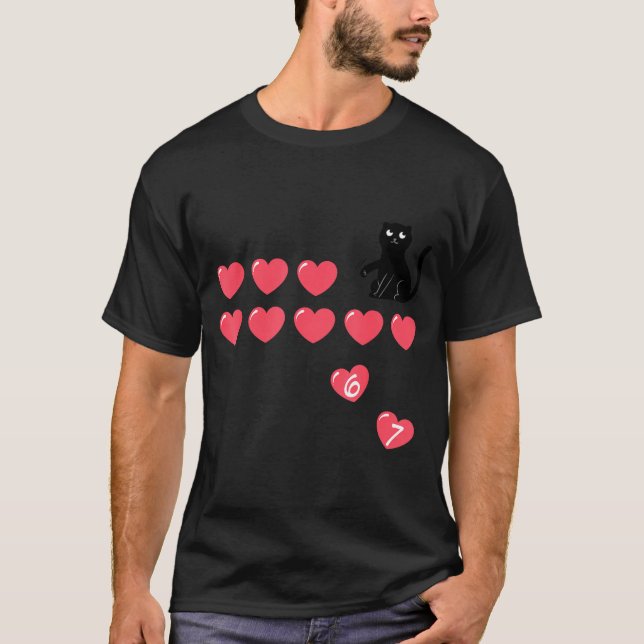 Camiseta Six Seven Black Cat Knocking Off Hearts Funny 67 V (Frente)