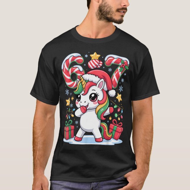 Camiseta Six Seven Christmas Unicorn Meme Funny Cute Holida (Frente)