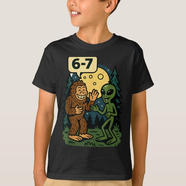 Camiseta Six Seven Funny Bigfoot And Alien 67 Viral Meme Sa (Frente)