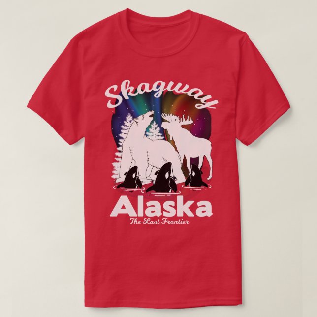 Camiseta Skagway Alaska Aurora Borealis Bear Orca Moose Kee (Frente do Design)
