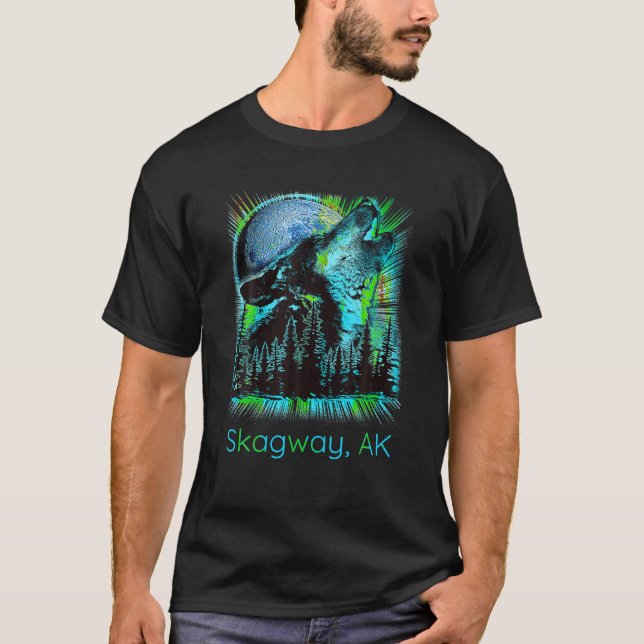 Camiseta Skagway Alaska Howling Wolf Moon Forest Nature Lov (Frente)