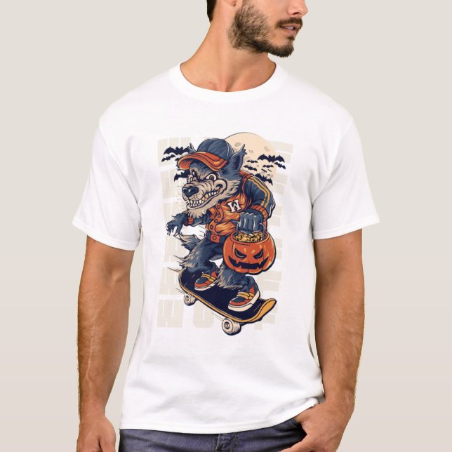 Camiseta Skate de Halloween Wolf T Shirt (Frente)