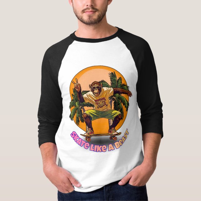 Camiseta Skate Like a Beast Cool Chimpanzee Skater Design (Frente)