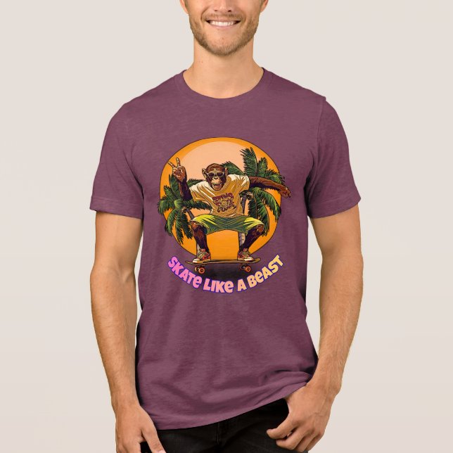 Camiseta Skate Like a Beast Cool Chimpanzee Skater Design (Frente)
