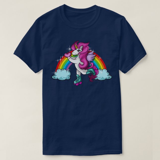 Camiseta Skate Unicorn de Pista Retro-Cute Rastreando Girly (Frente do Design)