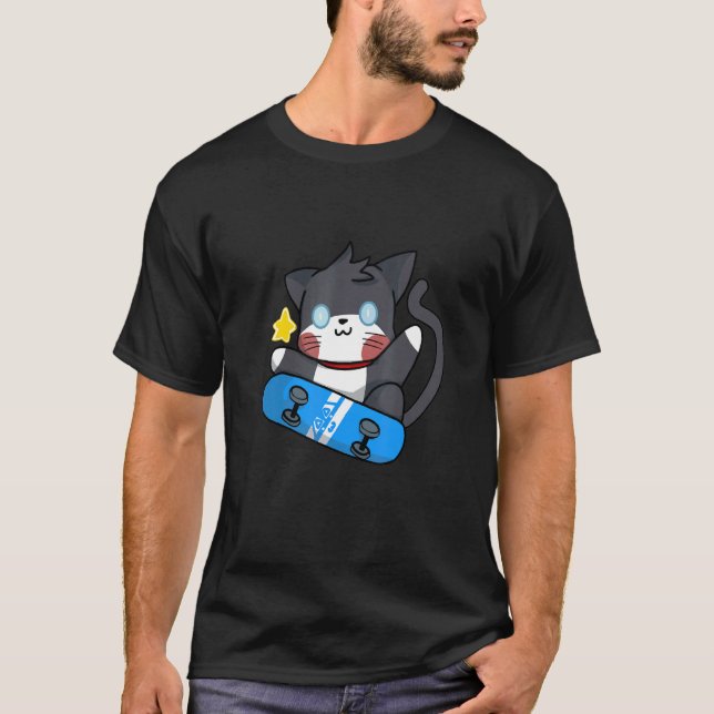 Camiseta Skateboard de Gato Negro Cinto (Frente)