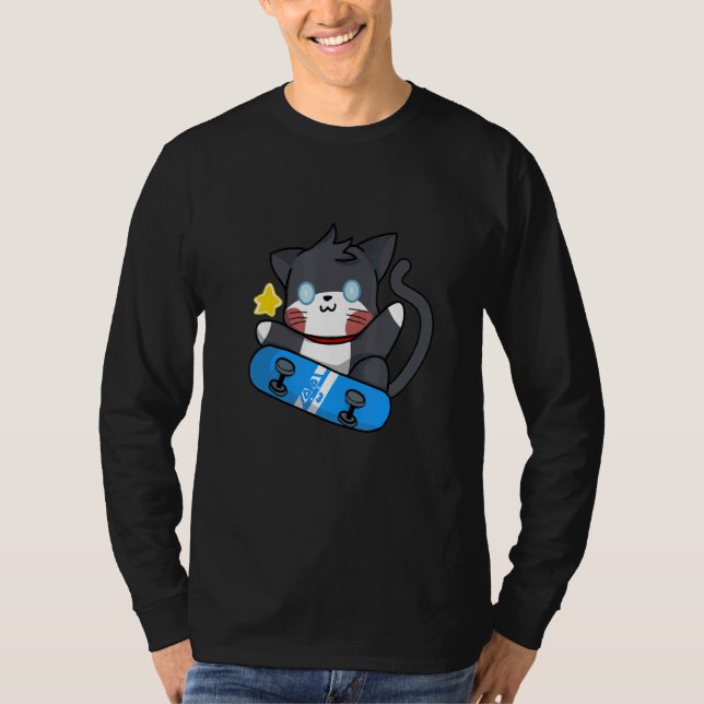 Camiseta Skateboard de Gato Negro Cinto (Frente)