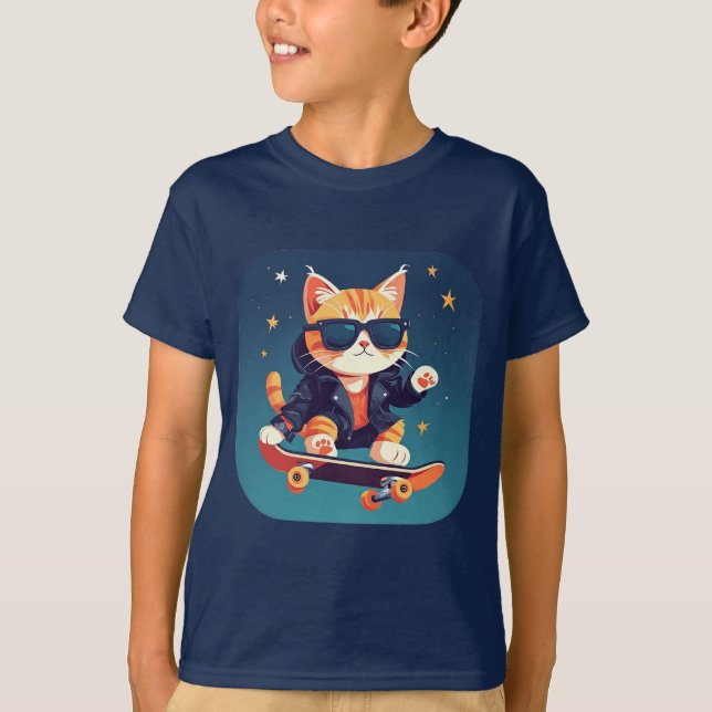 Camiseta Skateboard de na moda Cat (Frente)