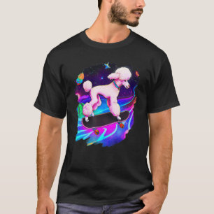 Camiseta Skateboard de Poodle na Imagem Retroativa do Espaç