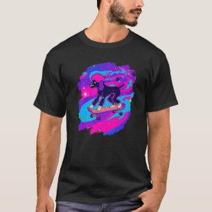 Camiseta Skateboard de Poodle na Imagem Retroativa do Espaç