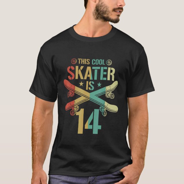 Camiseta Skateboard Mens 14 Birthday Menino de 14 Anos (Frente)