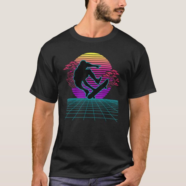 Camiseta Skateboarder Retro 80s Estilo Vaporwave Skateboard (Frente)
