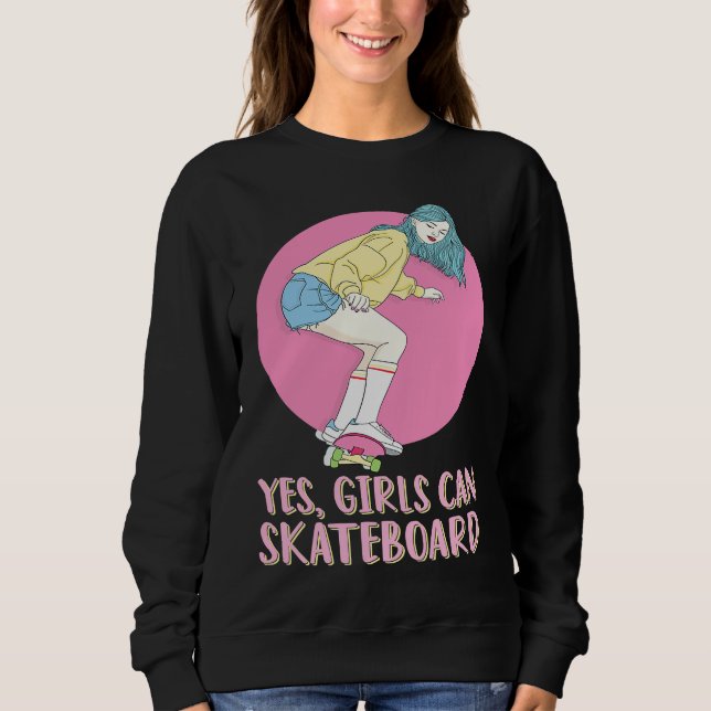 Camiseta Skateboarder Skater Girl 80s Pastel Yes Girls Can  (Frente)