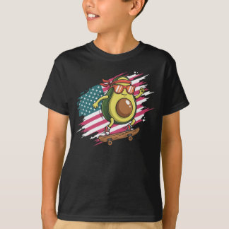 Camiseta Skateboarding Avocado USA Flag Funny Skater Design