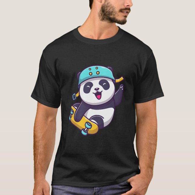 Camiseta Skateboarding Happy Panda Skateboard Sporty Animal (Frente)