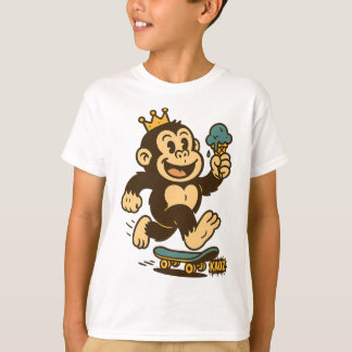 Camiseta Skateboarding Monkey With Crown And Ice-cream-cone