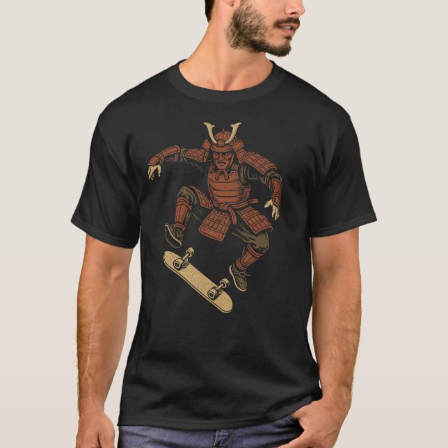 Camiseta Skateboarding Samurai – Urban Streetwear Design (Frente)