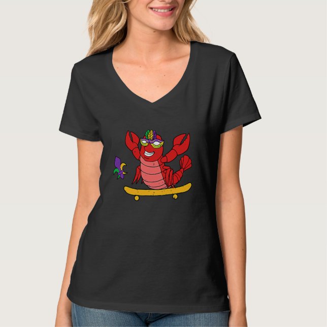 Camiseta Skater Crawfish Pocket Mardi Gras Mask Carnival Sk (Frente)