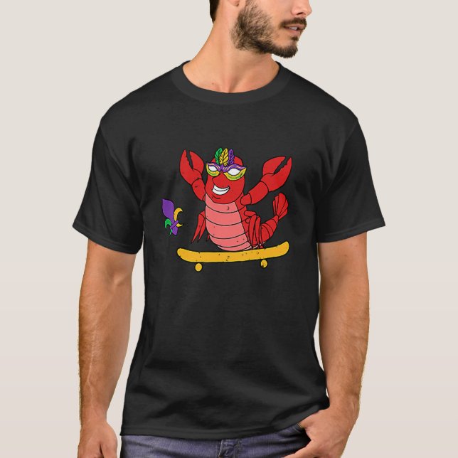 Camiseta Skater Crawfish Pocket Mardi Gras Mask Carnival Sk (Frente)