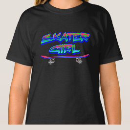 Camiseta Skater Girl Blue Pink Glow Skateboard T