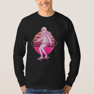 Camiseta Skater Girl Lofi Skateboard Japonês Vaporwave Ret