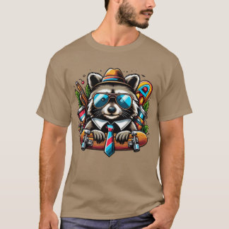 Camiseta Skater Raccoon Legal Animal com Mochila e Skate