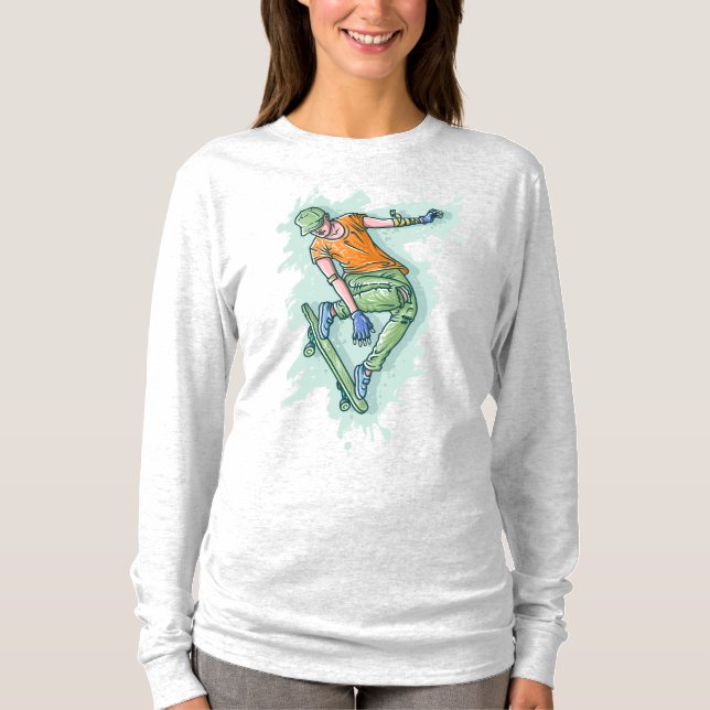 Camiseta Skater Voador Colorido, Ilustração Engraçada (Frente)