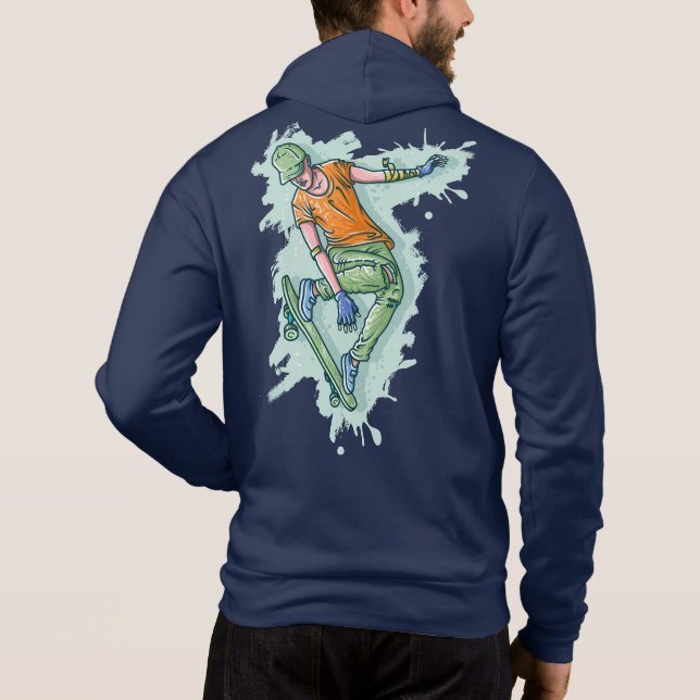 Camiseta Skater Voador Colorido, Ilustração Engraçada (Verso)