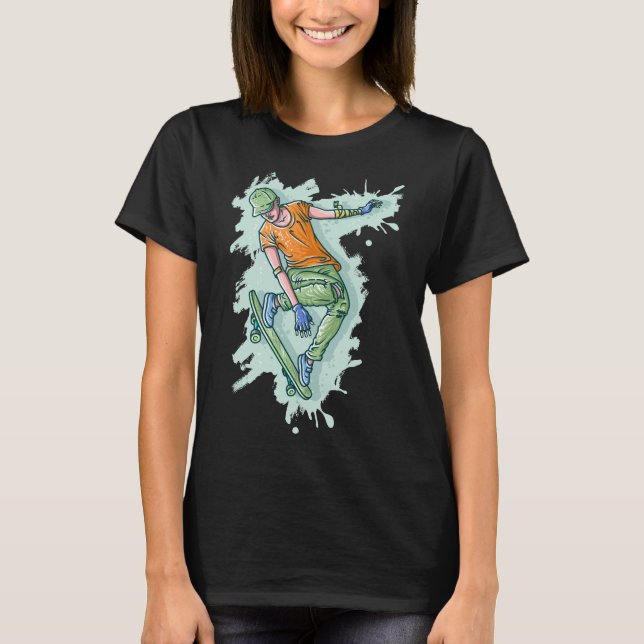 Camiseta Skater Voador Colorido, Ilustração Engraçada (Frente)