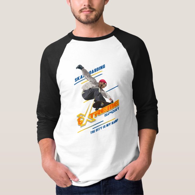 Camiseta Skates | Raglan Capa 3/4 de uso masculino (Frente)