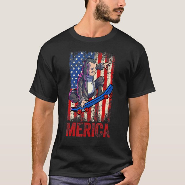 Camiseta Skating Benjamin Franklin 4 de julho Homens (Frente)