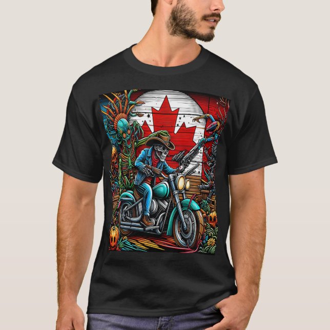 Camiseta Skeletal Biker in an Apocalyptic World (Frente)