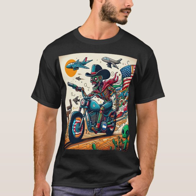 Camiseta Skeletal Rider on an Apocalyptic Journey (Frente)