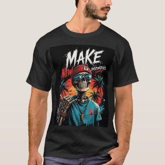 Camiseta Skeletal Sunset: Tropical Streetwear Illustration