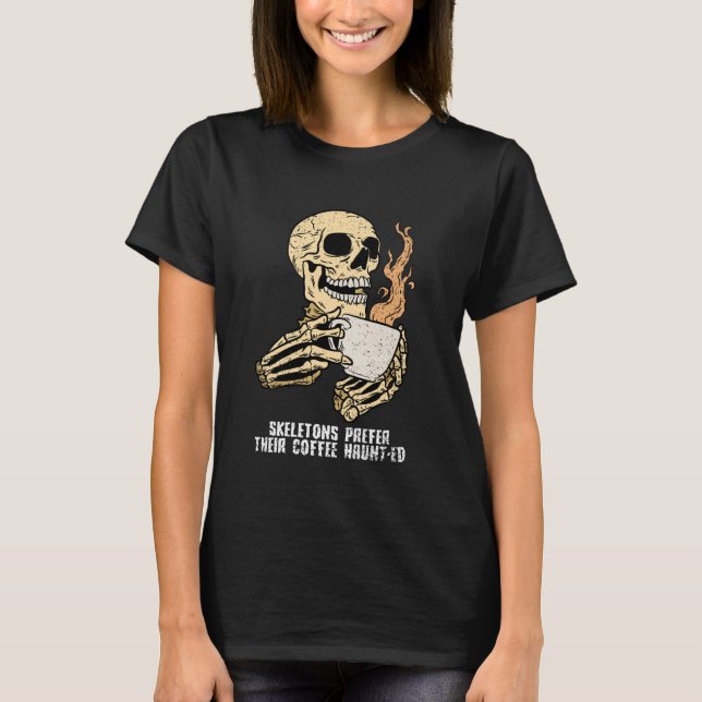 Camiseta SkeletBebendo Café Halloween Ossos Engraçados Skyp (Frente)