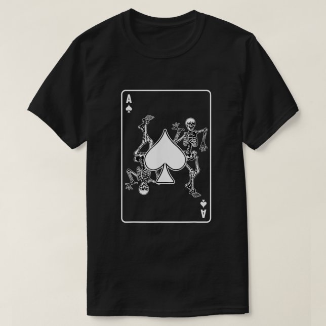 Camiseta Skeleton Ace Of Spade Playing Card Fumar Halloween (Frente do Design)