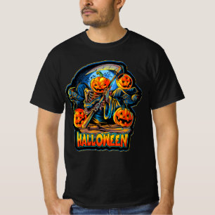Camiseta Skeleton Angel of Death Halloween Pumpkin Crows