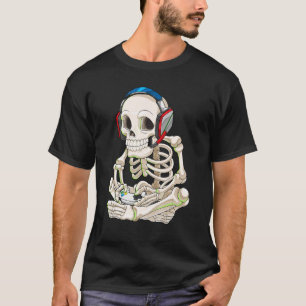 Camiseta Skeleton assustador de Halloween Gamer Skull Pew B