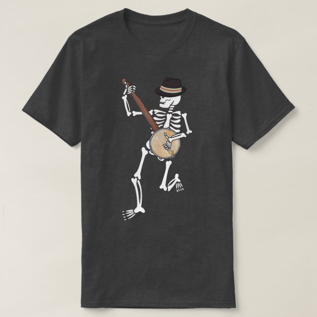 Camiseta Skeleton Banjo Bluegrass Halloween Música popular  (Frente do Design)
