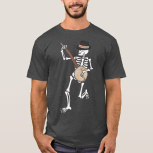Camiseta Skeleton Banjo Bluegrass Halloween Música popular 