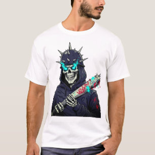 Camiseta Skeleton Baseball Bat Art - Impressão de esportes 